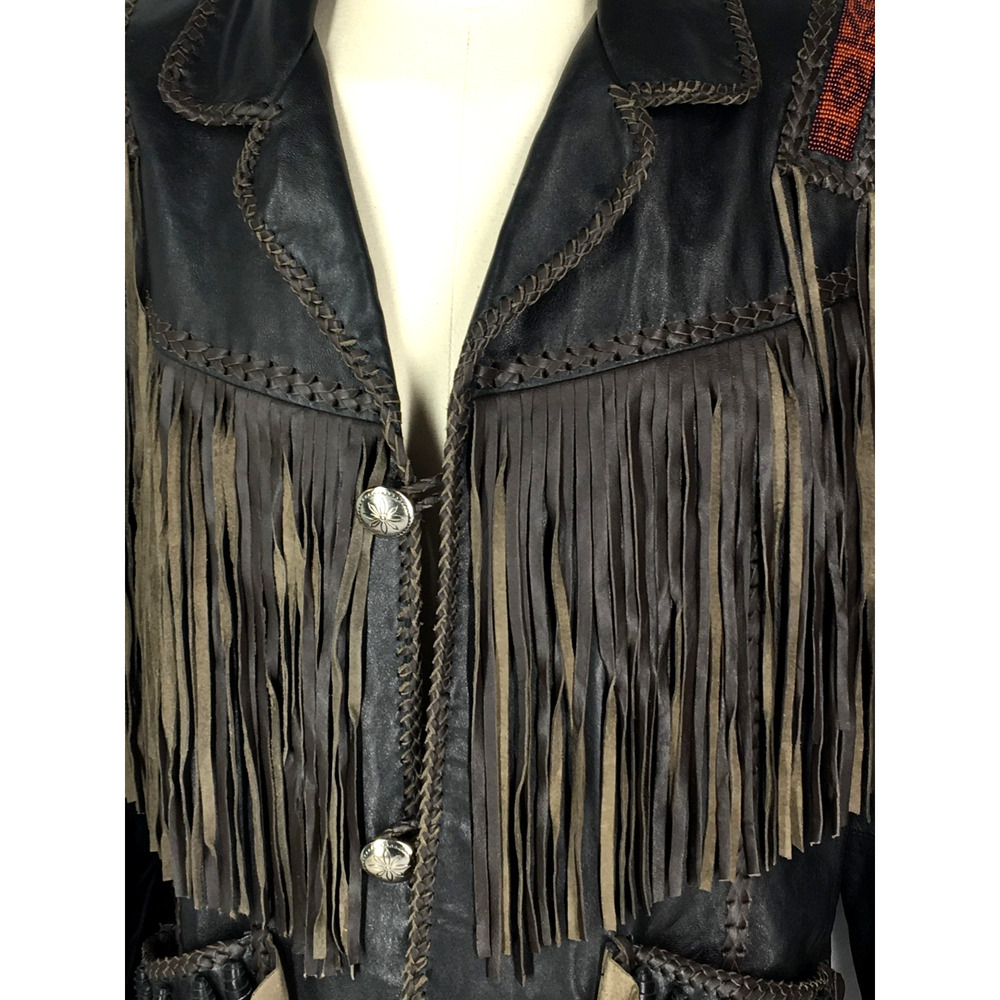 48R Scully Mens 100% Genuine Leather Ranch Western Hand Beaded 3 Button Jacket - Picture 7 of 16